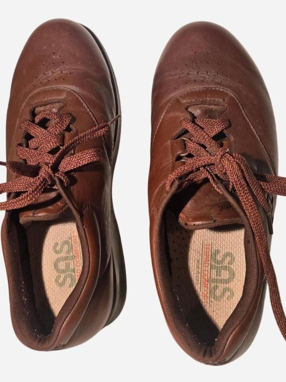 SAS Brown Leather Lace-Up Walking Comfort Sneakers Size 9.5 WW